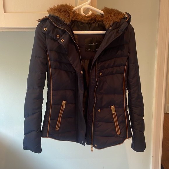 Zara Basic Goose Down Navy Winter Jacket - Picture 1 of 9